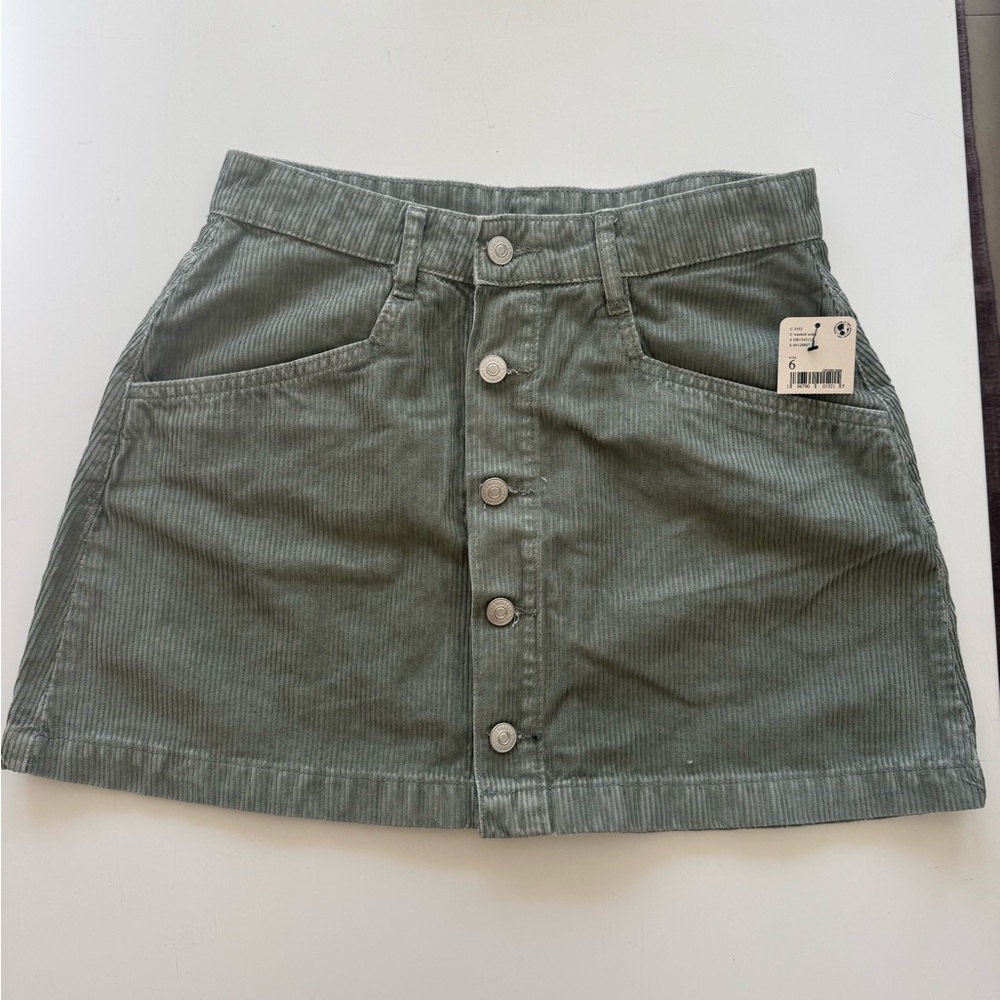 Free People Sage Green Corduroy Button-Front Mini Skirt